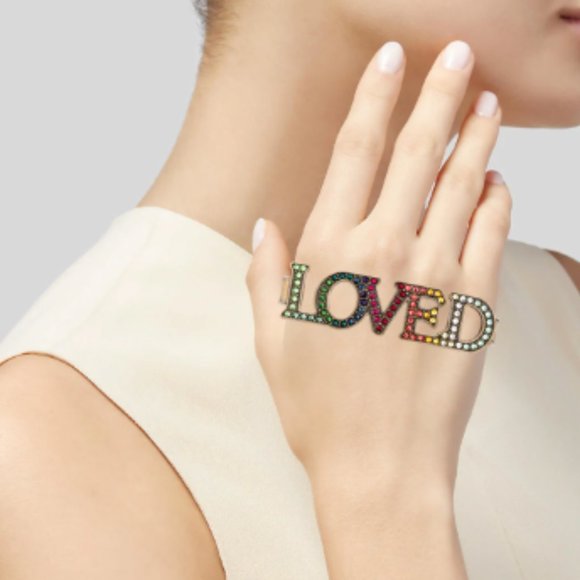 Gucci Crystal 'LOVED' Palm Cuff Gold-Tone Metal &amp; CrystalIncludes Designer B - Picture 1 of 5